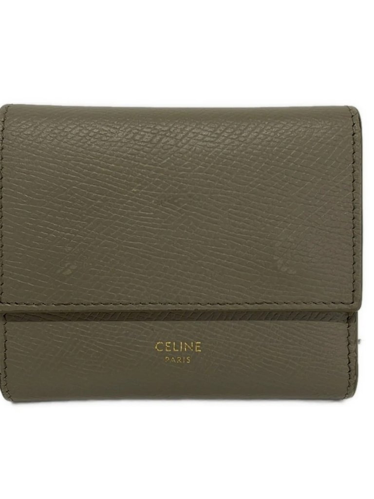 Celine Small Trifold Wallet Gray Beige Grained Calfskin Trifold Wallet
